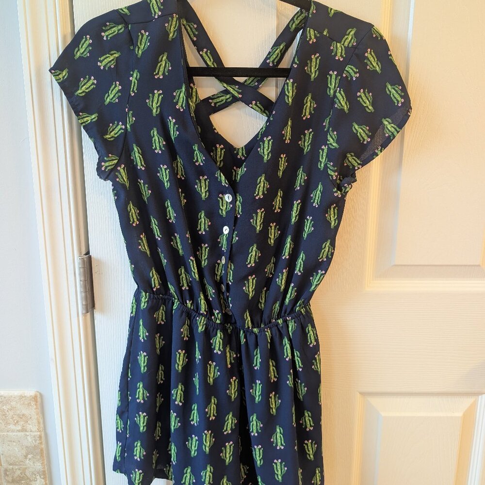 As U Wish Blue Cactus Print Romper 🌵